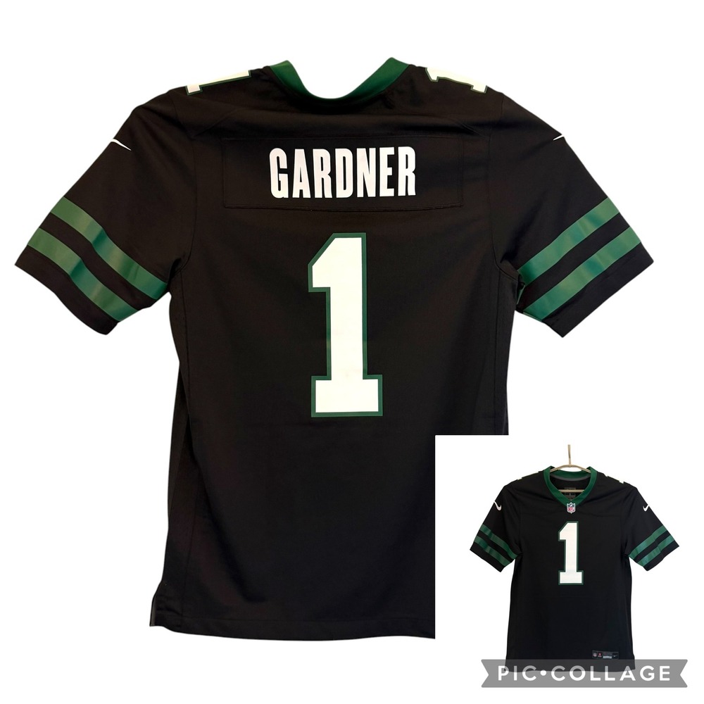 Nike Mens New York Jets Sauce Gardner 1 Jersey Black Green Small NFL Football